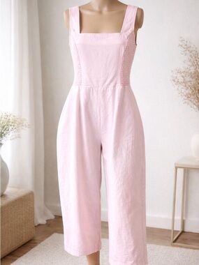 Speechless Pastel Pink Square-Neck Linen-Blend Jumpsuit LG